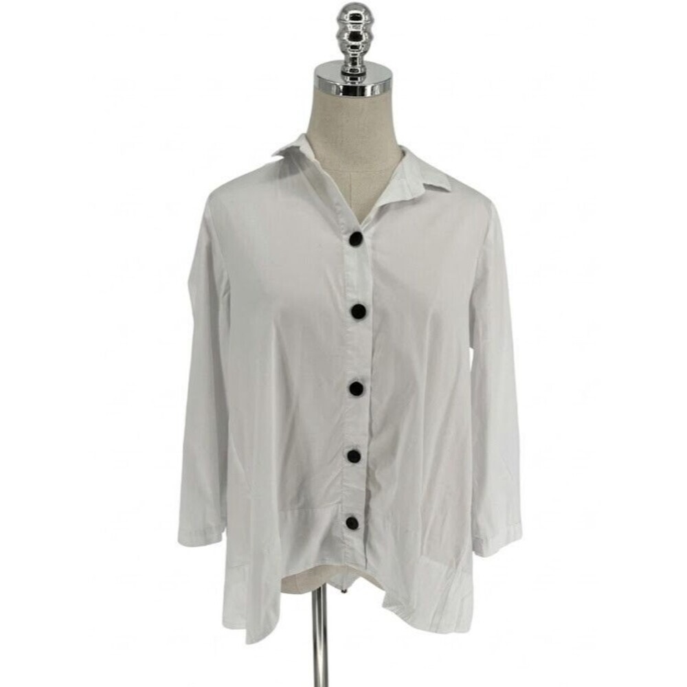 Habitat Button Up Shirt Women's Size Small 15050 Stella Swing White Lagenlook